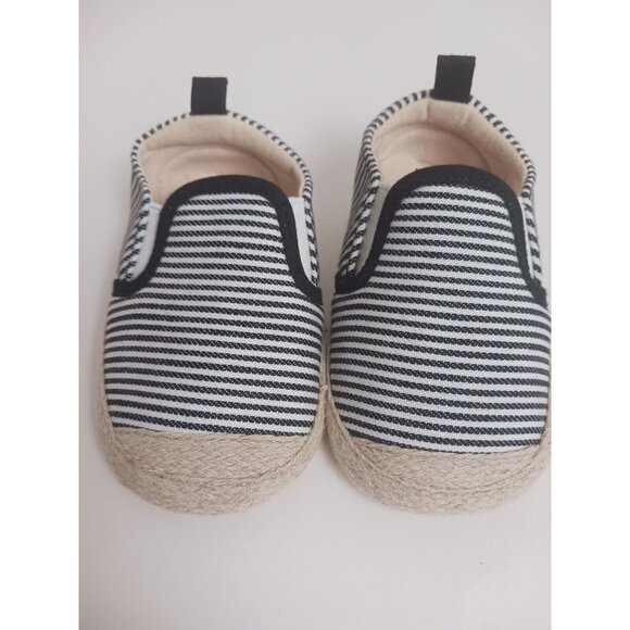 ddBBRw Black Striped Beige Slip-On Infant Girl Shoe Size 12-18mths - Picture 2 of 9